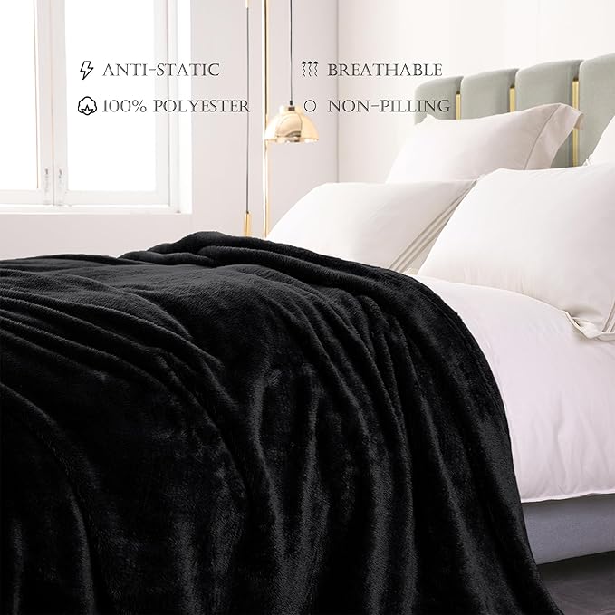 Exclusivo Mezcla Plush Fuzzy Fleece Bed Blanket Twin Size, Super Soft, Fluffy and Warm Blankets, Suitable for All Seasons (Black, 90x66 Inches)