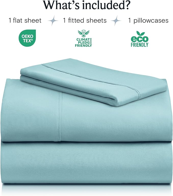 LuxClub 3 PC Sheet Bed Sheets Deep Pockets Wrinkle Free-Kids-Fitted Sheets Hypoallergenic Anti-Bacteria Machine Washable Hotel Bedding Silky Soft - Aqua Twin