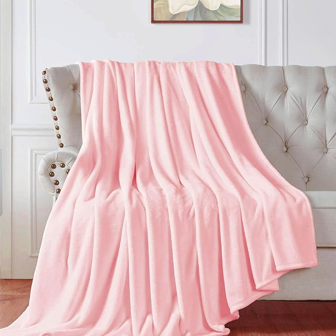 Walensee Fleece Blanket Plush Throw Fuzzy Lightweight (Queen Size 90x90 Pink) Super Soft Microfiber Flannel Blankets for Couch, Bed, Sofa Ultra Luxurious Warm and Cozy for All Seasons