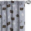 Ambesonne Outer Space Window Curtains, Astronaut Cats Exploring The Universe on Dotted Background, Lightweight Decor 2-Panel Set with Rod Pocket, Pair of - 28" x 95", Purple Grey
