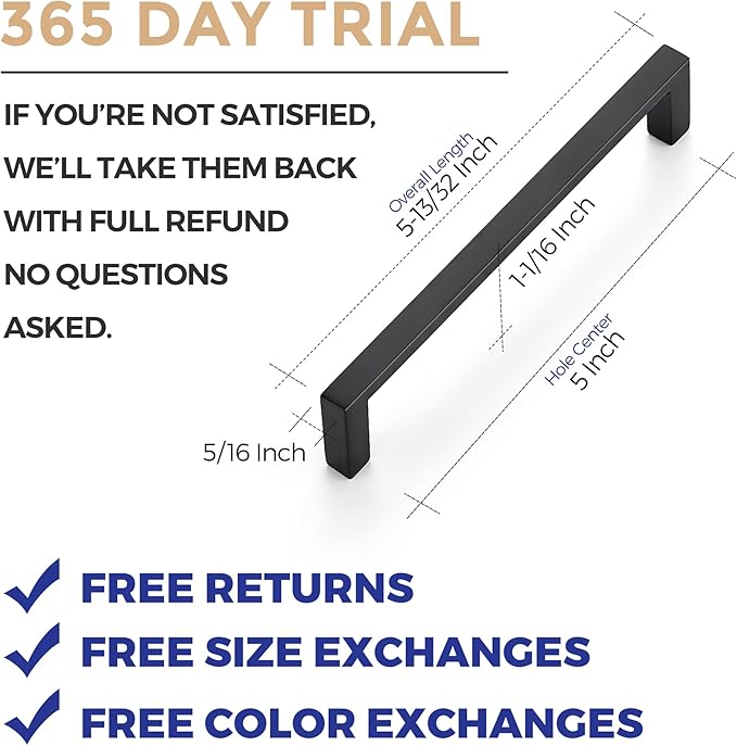 Ravinte 25 Pack Matte Black Cabinet Pulls, 5 Inch (128mm) Hole Center Slim Kitchen Handles, Square Drawer Pulls for Cabinets & Cupboards, Hardware
