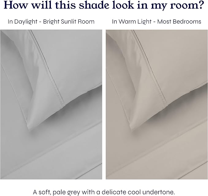 Split King Sheets for Adjustable Bed, Natural 100% Cotton Sheets, 400 Thread Count Sateen, Deep Pockets with All Around Elastic for a Snug Fit, Cool & Durable Bedding Set - Light Grey