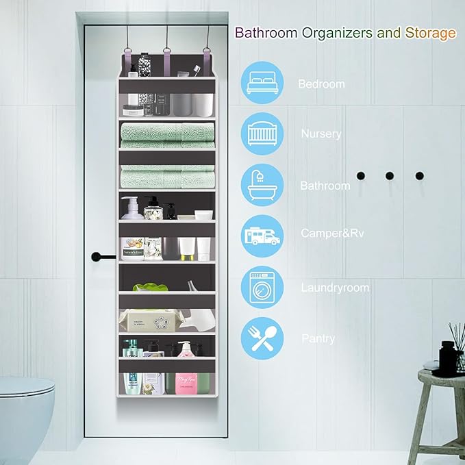 Over The Door Organizer Closet,5 Bins 10 Side Pockets,Hanging Organizer,Anti Tilt 44 lbs Load Organizers and Storage with Clear Window for Bedroom,Nursery,Rv,Bathroom,Camper(Light Grey)