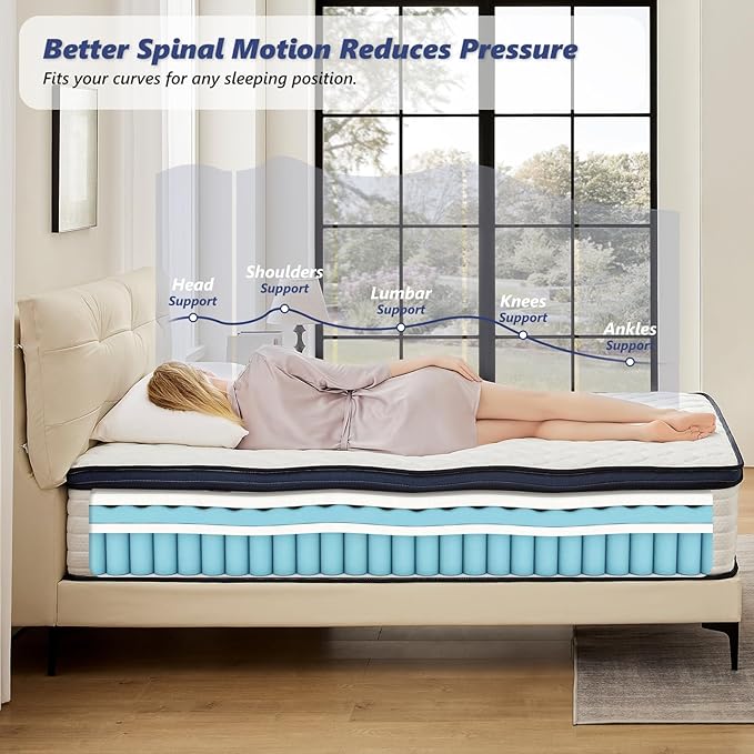 Full Size Mattress 12 Inch Full Mattress - Memory Foam & Pocket Coils Springs, Pressure Relief, Medium Firm Comfort, Motion Isolation, Ideal for All Sleep Positions, CertiPUR-US Certified