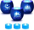VIHOSE 3 Set Ramadan Decorations Eid Mubarak Votive Candle Holders Ramadan Glass Tea Light LED Battery Operated Candles Flameless Lights for Home Mubarak Party Islamic Muslim Table Centerpieces Decor