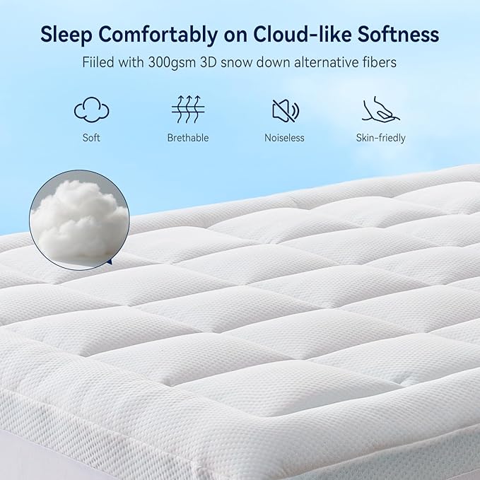 ELEMUSE Super Olympic Queen Dual Layer 3 Inch Memory Foam Mattress Topper, 2 Inch Cooling Gel Memory Foam Bed Pad and 1 Inch Soft Pillow Top Mattress Pad for Back Pain Relief & Hot Sleepers