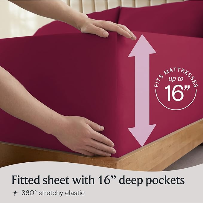 LuxClub 3 PC Sheet Bed Sheets Deep Pockets Wrinkle Free-Kids-Fitted Sheets Machine Washable Hotel Bedding Silky Soft - Burgundy Twin