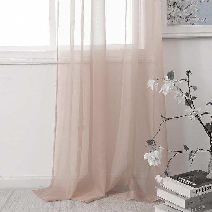 HUTO Blush Pink Sheer Curtains 84 inches Long for Bedroom Top Rod Pocket Sheer Window Panels Curtains for Nursery Living Room 52 by 84 Inch Length Set of 2 Panels