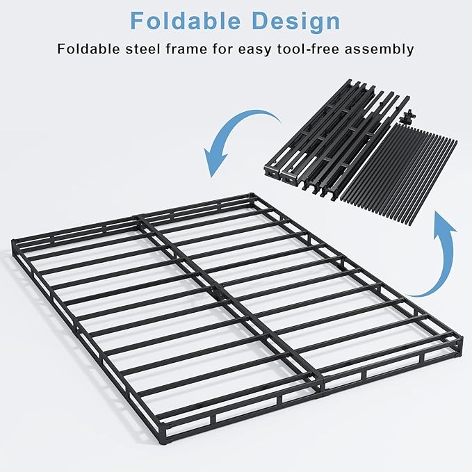 King Box Spring - 4 Inch High Profile Box Spring for King Bed, Sturdy Metal Frame Mattress Foundation, Easy Assembly, Quiet & Noise-Free