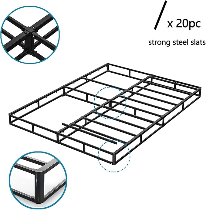 King Size Box Spring and Cover Set, 9 Inch High Profile Metal BoxSpring, Heavy Duty Structure Mattress Foundation, Noise Free, Non-Slip, Easy Assembly