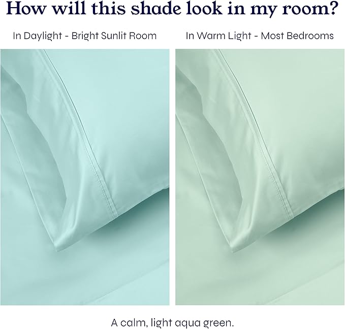 California Design Den Full Size Bed Sheets Set - Soft 400 Thread Count Sateen, Natural 100% Cotton Sheets with Deep Pockets, Breathable, Cooling and Durable Bedding Set - Seafoam