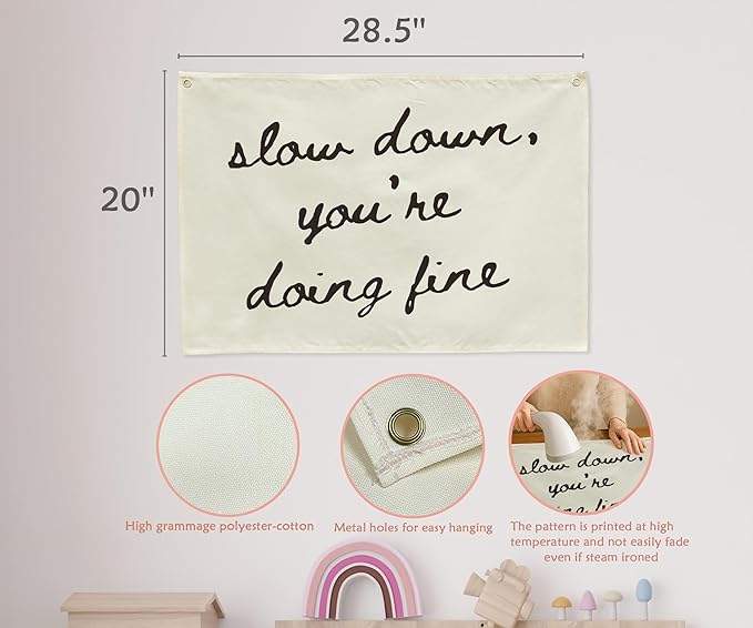 Mental Health Inspirational Rectangular Banner-Positive Affirmation Flag for Kids Teen Counselor Teacher,Classroom Therapy Office Homeschool Reading Room Wall Decor-Slow Down You're Doing Fine