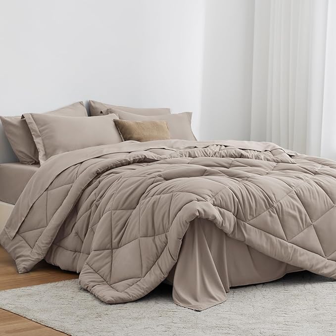 Love's cabin Full Comforter Set Burlwood, 7 Pieces Full Bed in a Bag, All Season Full Bedding Sets with 1 Comforter, 1 Flat Sheet, 1 Fitted Sheet, 2 Pillowcase and 2 Pillow Sham