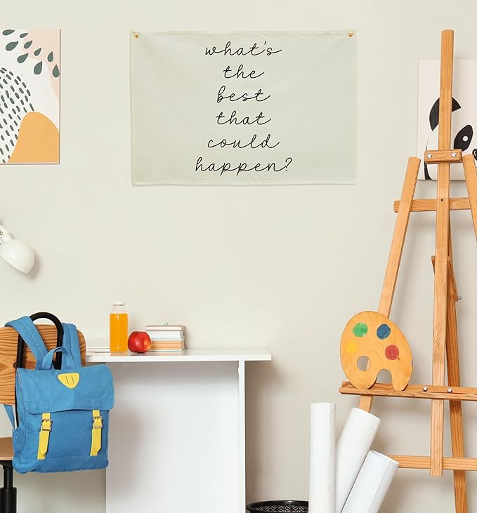Mental Health Inspirational Rectangular Banner-Positive Affirmation Flag for Kids Teen Counselor Teacher,Classroom Therapy Office Homeschool Reading Room Wall Decor-What's the Best That Could Happen