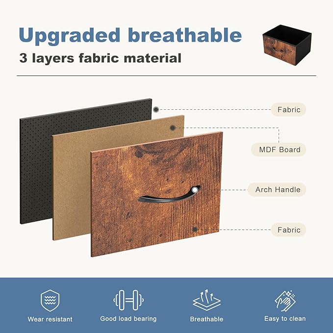 DUMOS Dresser for Bedroom, 10 Storage Drawers, Wide Fabric Closet Chests Organizer Tower Furniture with Wooden Top Metal Frame for Clothes, Guest Room, Living Room, Hallway, Entryway