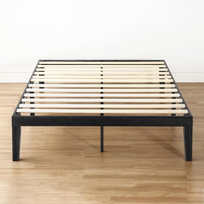Mellow Naturalista Classic 16 Inch Solid Wood Platform Bed with Wooden Slats, Black, Full