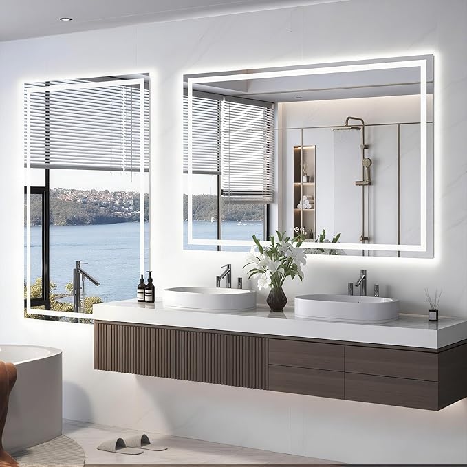 40"X30" LED Bathroom Mirror with Front Lights and Backlit, Anti-Fog, Dimmable, Shatter-Proof Tempered Glass, Lighted Bathroom Vanity Mirror for Wall with 3 Colors, Memory Function