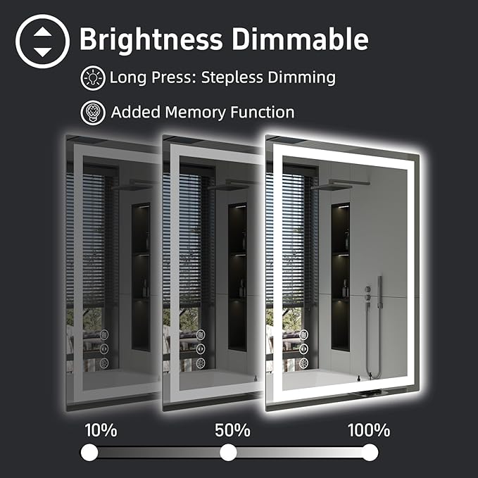 36"x 24" LED Bathroom Mirror with Lights, Anti-Fog, Dimmable, Backlit + Front Lit Smart Mirror, Lighted Bathroom Vanity Mirror for Wall, Shatter-Proof Tempered Glass(Horizontal/Vertical)