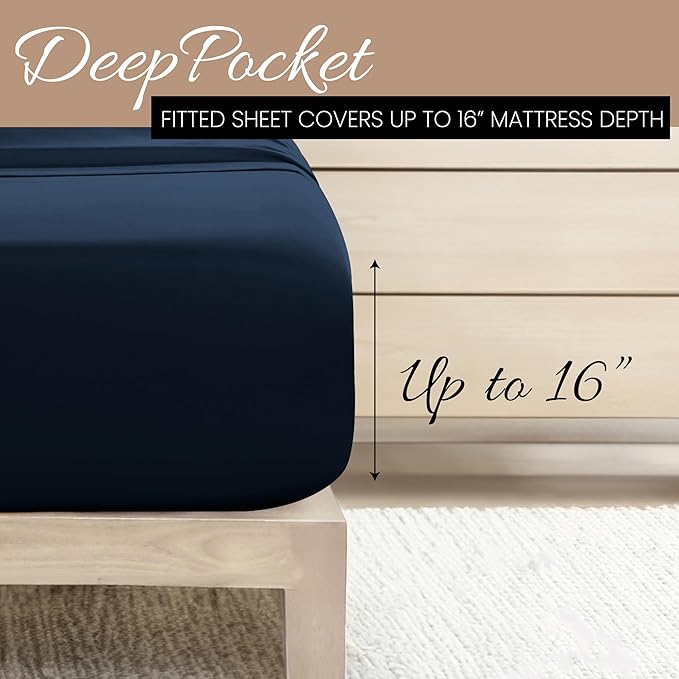 Linen Market Double-Brushed Microfiber California King Sheet Set 4 Piece – Oeko-TEX Certified Ultra Soft & Wrinkle-Free - 16" Deep Pocket Sheets Easy Care Cal-King Size - Navy