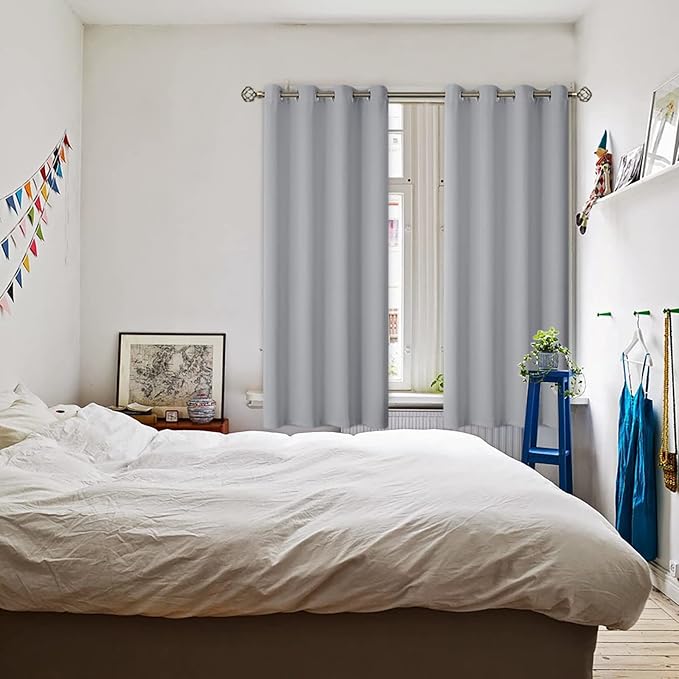 BGment Room Darkening Curtains 72 Inches Long - Grommet Thermal Insulated Drapes Window Treatment Curtains for Bedroom, 2 Panels, 52 x 72 Inch, Light Grey
