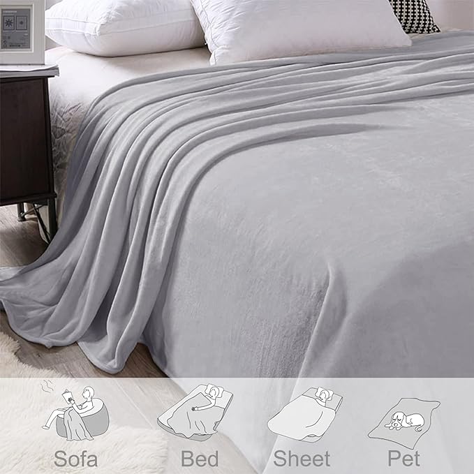 Exclusivo Mezcla Fleece Blanket Twin Size for Bed, Super Soft and Warm, All Season Use, Cozy, Plush, Lightweight, 60x80 Inches Light Grey