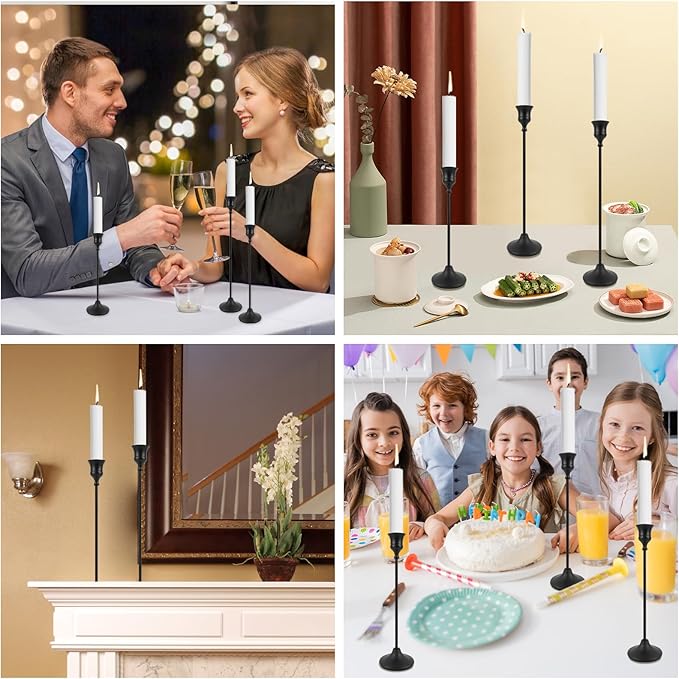 Black Candlestick Holders Set of 6, Metal Taper Candle Holders, Classic Decorative Candle Stick for Christmas, Wedding, Party, Dinner Tables,Home Décor