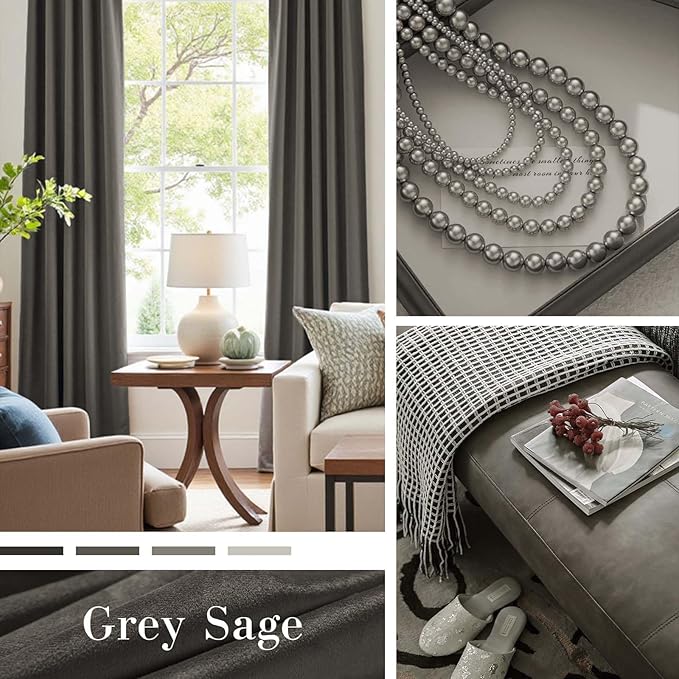 Lazzzy Velvet Blackout Curtains Thermal Insulated Room Window Drapes Super Soft Luxury Curtains for Living Room Bedroom Rod Pocket 2 Panels, Grey, 52" W x 63" L