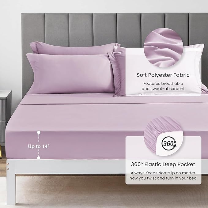Love's cabin Full Comforter Set Light Purple, 7 Pieces Full Bed in a Bag, All Season Bedding Sets with 1 Comforter, 1 Flat Sheet, 1 Fitted Sheet, 2 Pillowcase and 2 Pillow Sham