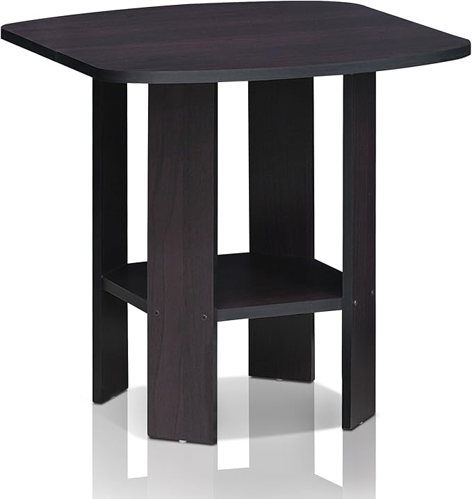 Furinno SIMPLE DESIGN Side Table, 2-Tier End Table, Open Shelves Night Stand, Bedside Table, for Living Room, Bedroom, Dark Walnut