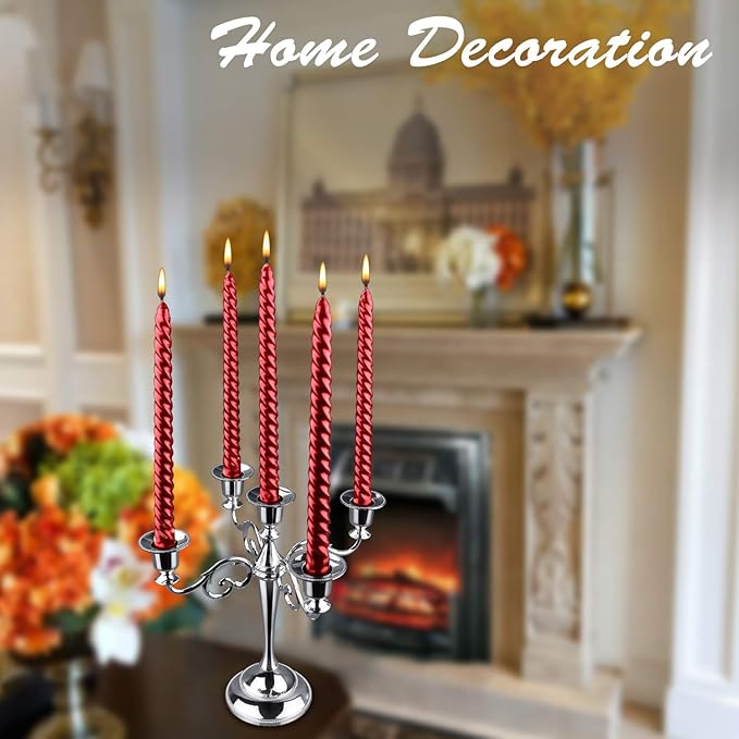Copper Candle Holder，5 Wick Metal Candle Holders for Taper Candles（10.6 inch Tall Candelabra, for 1/2-1 inch Pillar Candles Diameter Each）,Centerpiece Elegant Decoration Piece for Table