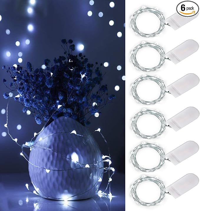 Cool White Fairy Lights Battery Operated String Lights 6 Pack Mini Lights, 20 LED 7ft Twinkle Firefly Starry Lights for DIY Craft Mason Jar Bedroom Wedding Party Table Christmas Decoration