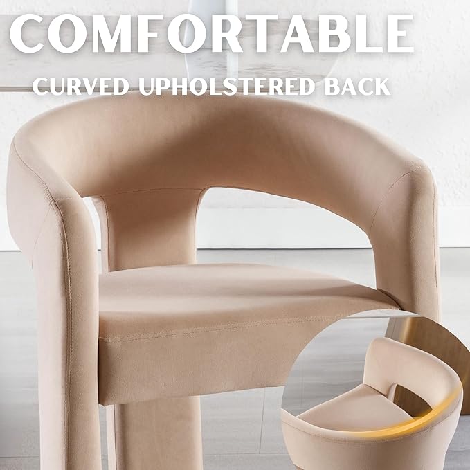 Modern Barrel Dining Chairs Set of 4, Velvet Upholstered Accent Side Chair with Arms Comfy Makeup Vanity Chairs, Dining Living Room Kitchen Chairs, Khaki