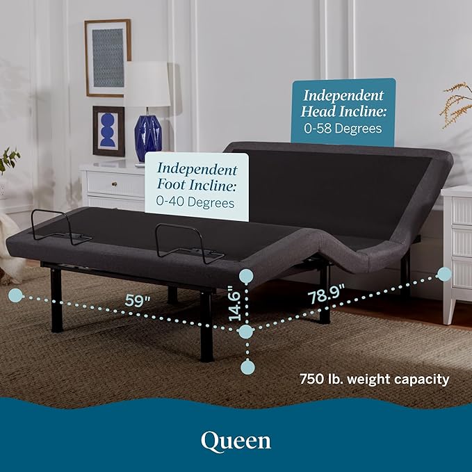 LUCID L300 Adjustable Bed Frame - Head and Foot Incline - USB - Wireless Remote - Easy 2 Person Assembly - Quiet Motor - Relax - TV - Working - Reading - Ergonomic - Electric Bed Base - Queen Size