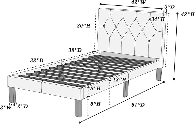 Poundex PU Upholstered Platform Bed, Twin, Pink