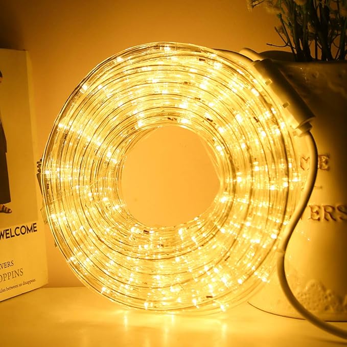 33ft LED Rope Lights, 110V 2 Wire Connectable Christmas Rope Lights Outdoor,240 LED Waterproof Indoor Outdoor Warm Rope Lights for Outside, Deck, Patio, Pool, Camping, Landscape Lighting (Warm White)