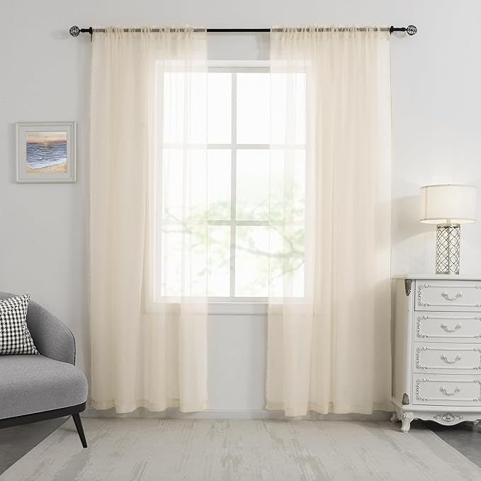 HUTO Cream Peach Beige Sheer Window Curtains 96 Inches Long Voile Curtains for Bedroom Living Room Nursery with Rod Pocket 2 Panels Each is 52 inches Wide