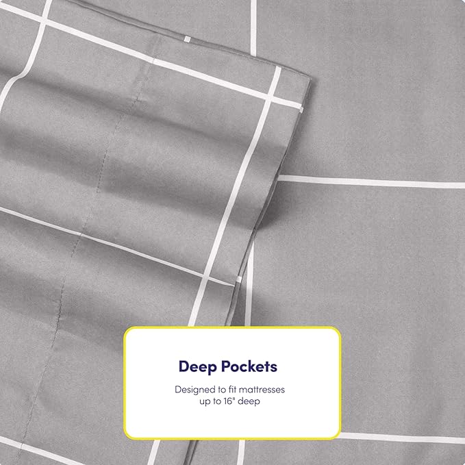 Cal King Size Bed Sheets - 6 Piece 1500 Supreme Collection Fine Brushed Microfiber Deep Pocket California King Sheet Set Bedding - 2 Extra Pillow Cases, Great Value, California King, Window Pane Gray