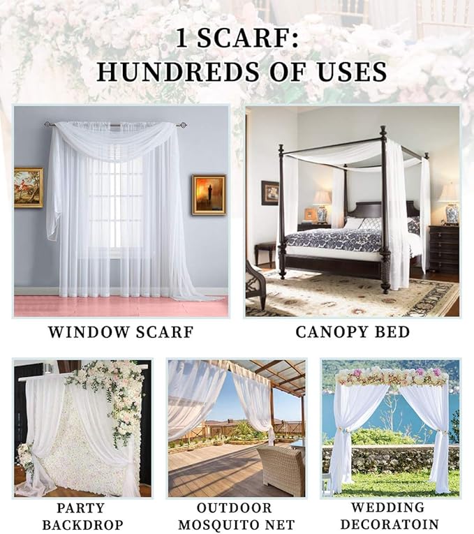 Warm Home Designs 30 Feet Long Sheer Black Window Scarf. These XXL Length Valance Window Scarves 54 X 360 Inches in Size. Great as Bed Canopy or Wedding Arch Draping Fabric. AM Black 360"