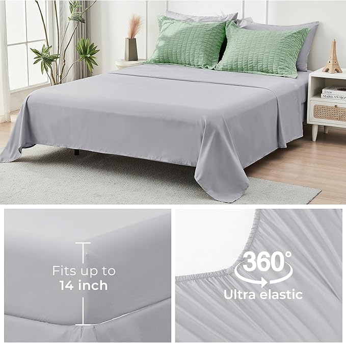 HYMOKEGE Sage Green/Light Grey Twin Comforter Set Seersucker 5 Pieces, All Season Luxury Bed in a Bag for Bedroom, Bedding Set with Comforter, Sheets, Pillowcase & Sham