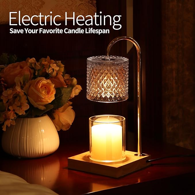 Candle Warmer Lamp, Candle Lamp Wax Warmer, Timer & Dimmer 7-Levels, Fits Cup Jar Candle, Top Melting, Crystal Heater Lamp for Scented Wax, Elegant Home Decor, Clear Glass