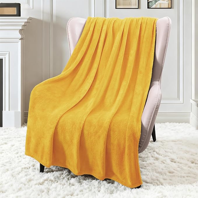 Exclusivo Mezcla Extra Large Fleece Throw Blanket for Couch, Sofa, 300GSM Super Soft and Warm Blankets, Mustard Yellow Throw All Season Use, Cozy, Plush, Lightweight, 50x70 Inches