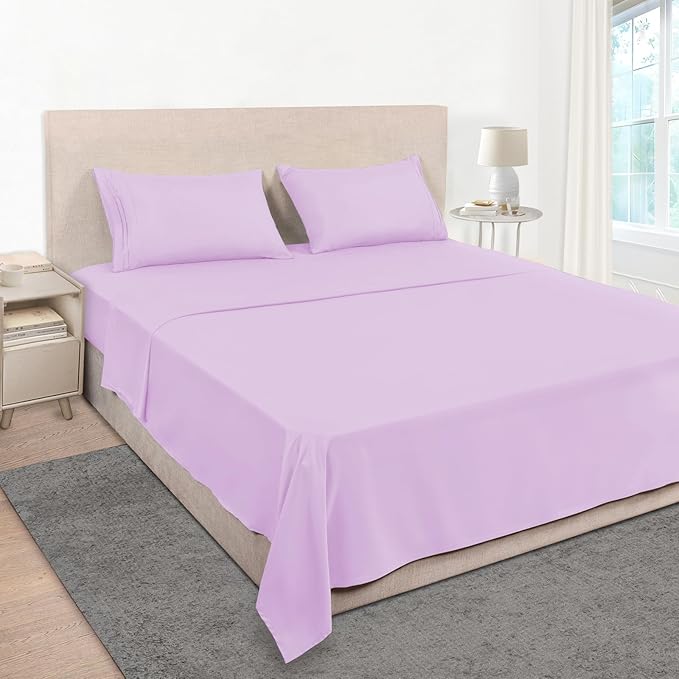 Mejoroom Twin Sheet Set - Hotel Collection Twin Sheets - Bedding Sheets & Pillowcases with Deep Pocket Fitted Sheet, Breathable, Wrinkle & Fade Resistant - 3 Piece(Lavender)
