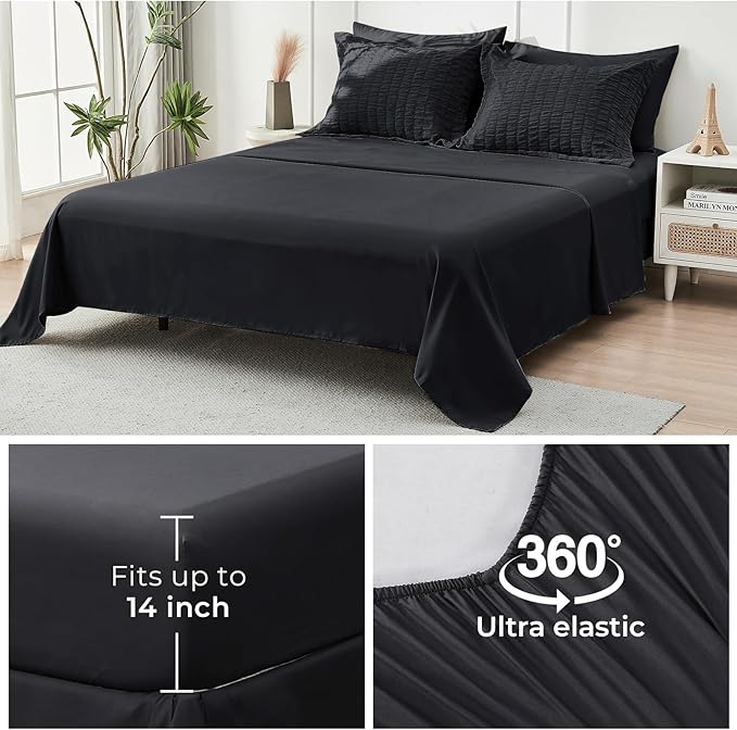 HYMOKEGE Black Twin XL Comforter Set Seersucker 5 Pieces, All Season Luxury Bed in a Bag for Bedroom, Bedding Set with Comforters, Sheets, Pillowcase & Sham