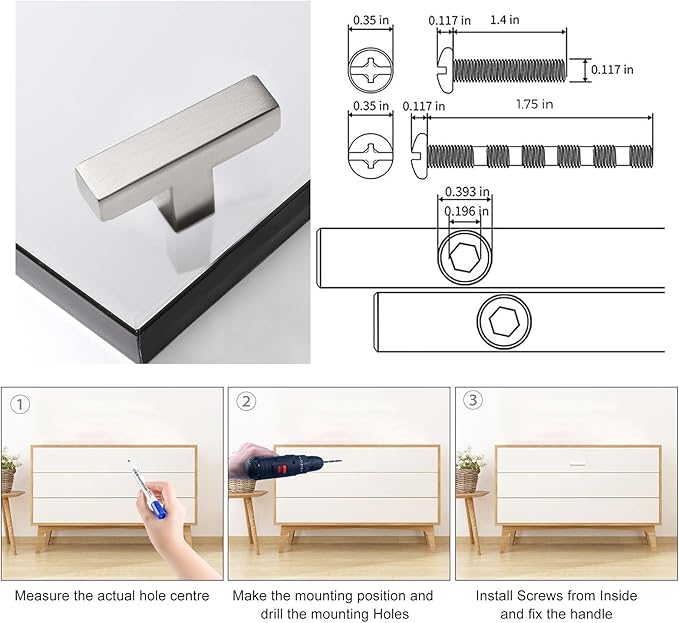 Cabinet Pulls Single Hole Cabinet Handles, 50 Pack Square Brushed Nickel Bar Cabinet Pulls Drawer Cabinet Knobs Cupboard Hardware Cabinet Handles, Stainless Steel Single Hole Cabinet Knobs