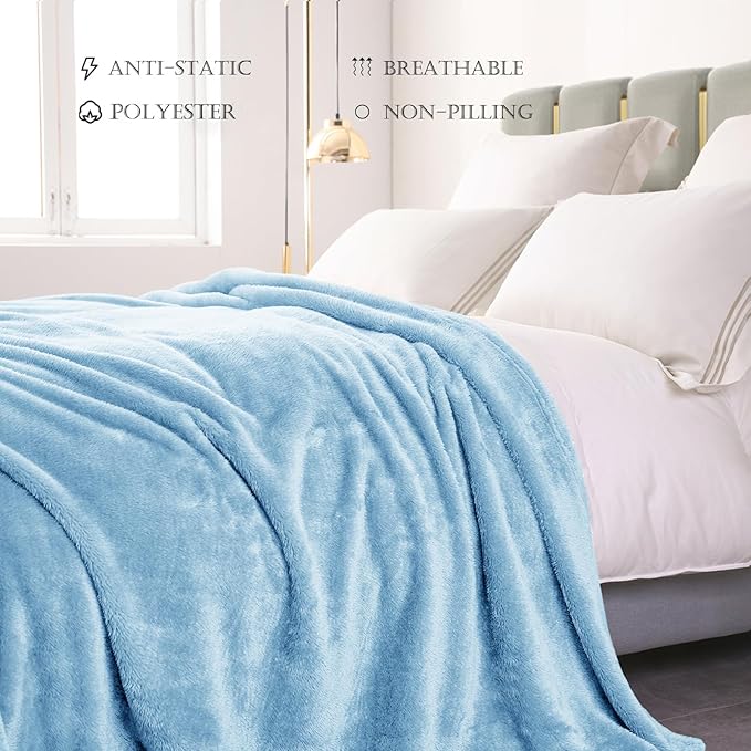 Exclusivo Mezcla Plush Fuzzy Fleece Bed Blanket Queen Size, Super Soft, Fluffy and Warm Blankets，Suitable for All Seasons (Light Blue, 90x90 Inches)