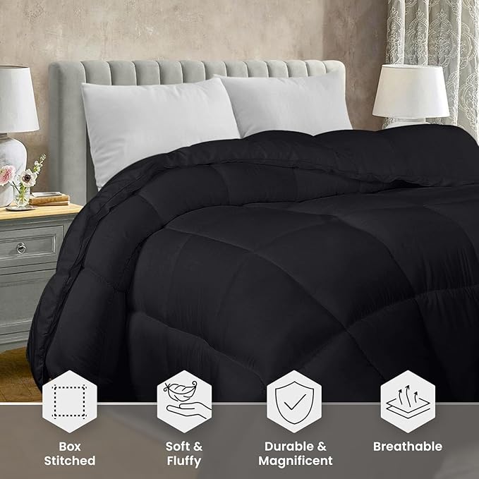Utopia Bedding Comforter Duvet Insert, Quilted Comforter with Corner Tabs, Box Stitched Down Alternative Comforters King Size (Black)