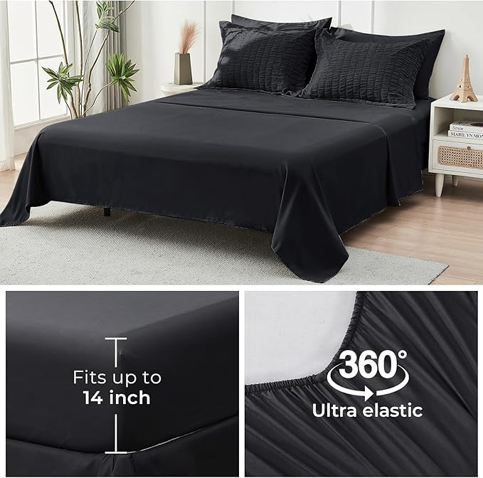 HYMOKEGE Black Full Size Comforter Sets Seersucker 7 Pieces, All Season Luxury Bed in a Bag for Bedroom, Bedding Set with Comforters, Sheets, Pillowcases & Shams