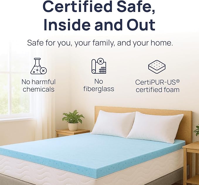 Sure2Sleep Gel Swirl Memory Foam Mattress Topper - 3 Inch, Pressure Relieving, Cooling Comfort - Made in The USA & CertiPUR-US Certified - Softens Firm Beds and Extends Mattress Life - Queen Size