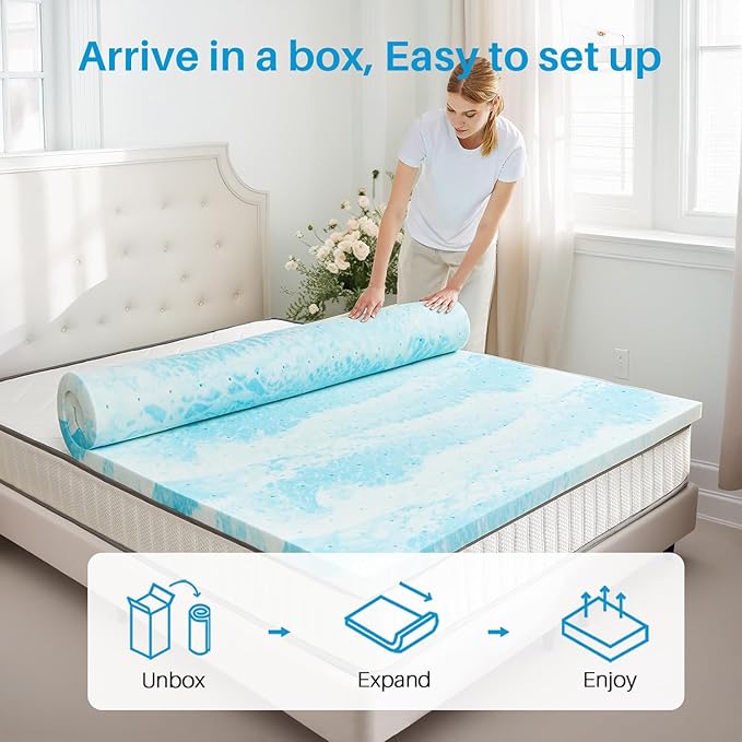 Mattress Topper, Queen Size Cooling Memory Foam Bed Toppers, 2 Inch Soft Mattress Pads for Sleeper Sofa, RV, Camper, CertiPUR-US Certified