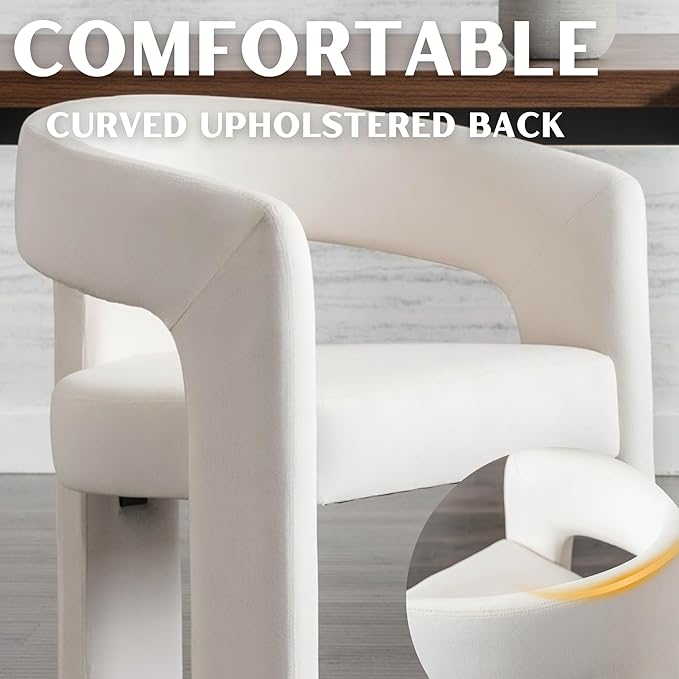 Modern Barrel Dining Chairs Set of 8, Velvet Upholstered Accent Side Chair with Arms Comfy Makeup Vanity Chairs, Dining Living Room Kitchen Chairs, Beige